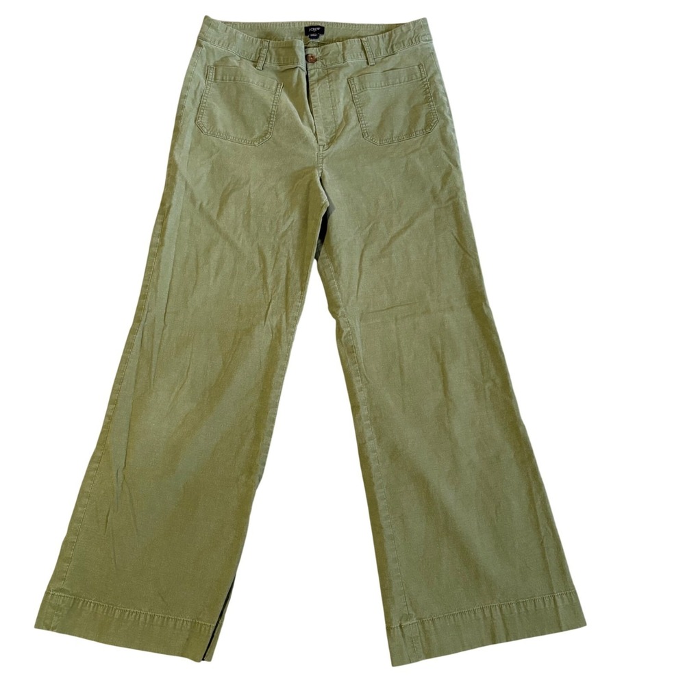 J.Crew Utility Pants Womens 31 Olive Green Wide Leg Cotton Linen Blend BW803